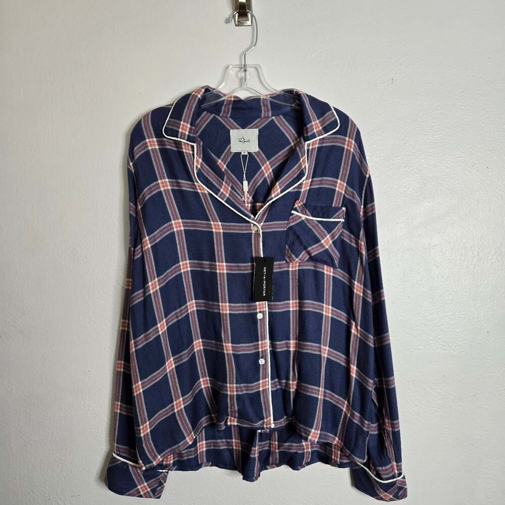 Rails Clara Bluebell Coral White Loungewear Flannel Button Up Shirt Medium NWT